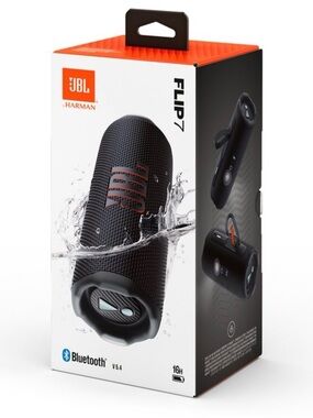 JBL Flip 7 Portable Bluetooth Speaker - Black with Orange Accent